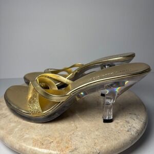Lower East Side Gold Glitter LIGHT UP HEELS Clear Kitten Sandals Womens 9.5 Y2K